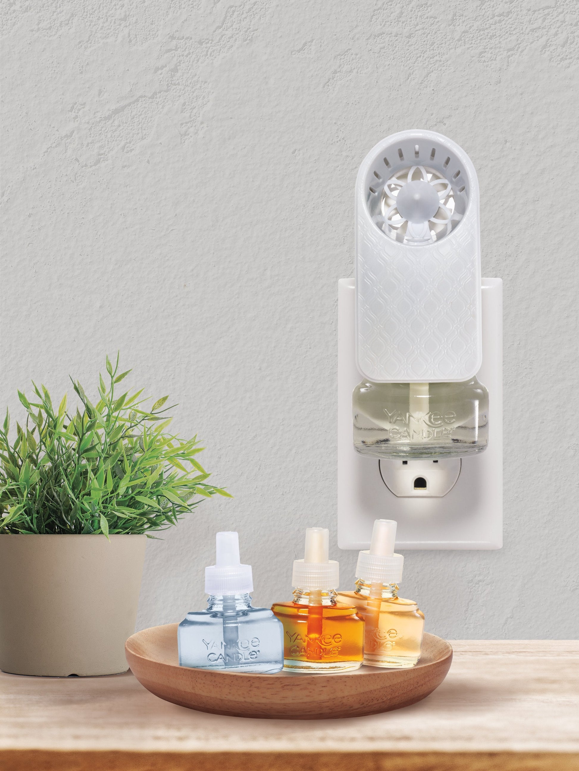 moroccan scentplug fans in socket with range of scent refills